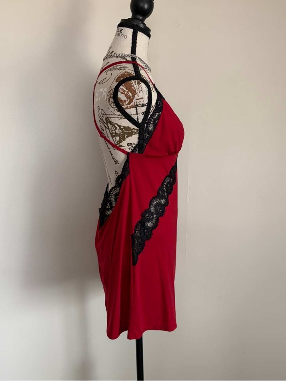 Y2K La Senza low back red mini slip dress with lace trim - Picture 3 of 8